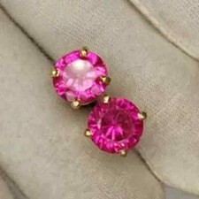 1Ct Round Lab Created Sapphire Solitaire Stud Earrings 14K Yellow Gold Plated