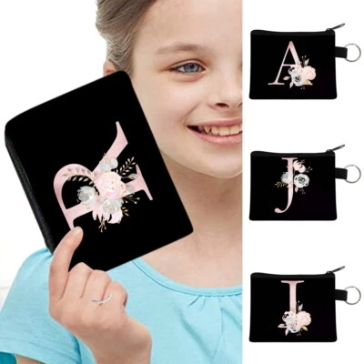 Initials Women Girls Canvas Coin Card Pouch Small Wallet Purse Money Holder UK