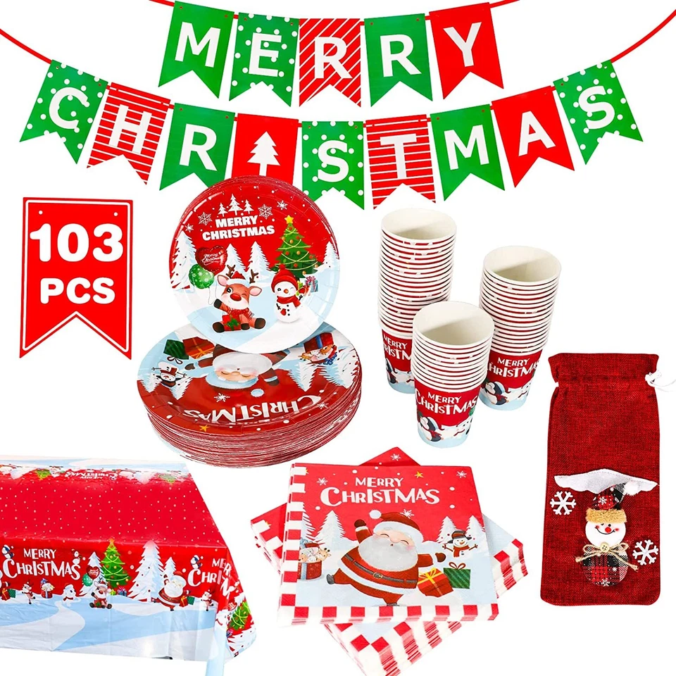 Christmas Paper Plates Napkins Set Disposable Holiday Foil Gold Paper Tableware - Imagem 2 de 4