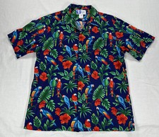 Vintage Men's L RJC Hawaiian Camp Button Shirt Parrots Birds AOP USA Made 104