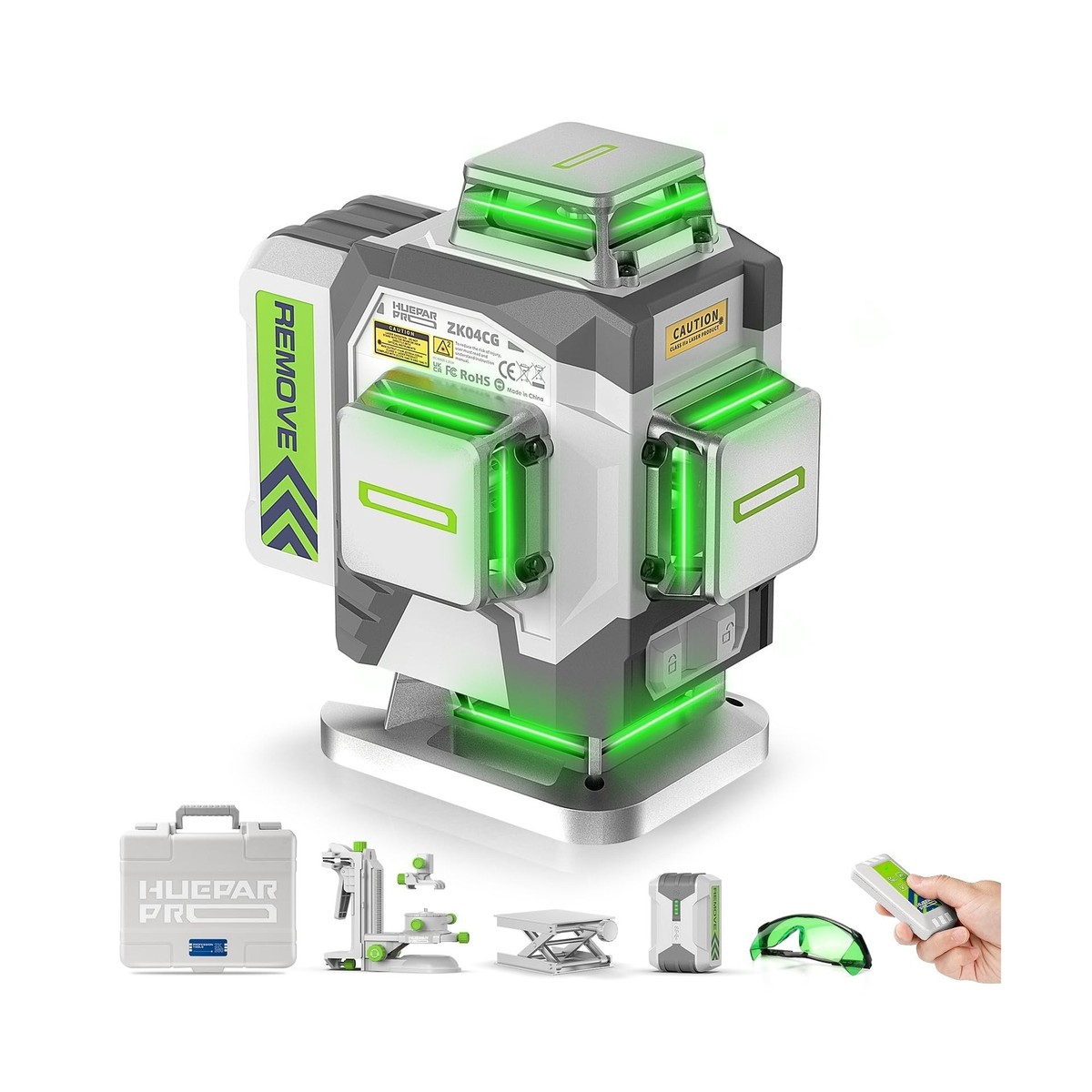 HueparPro Laser Level, Self Leveling 4 x 360 Green Cross Line