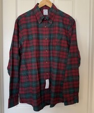 Brooks Brothers Mens Large Brushed Twill Red/Green Plaid Button Down Dress Shirt