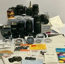 Large Pentax SF1 35mm SLR Lot 2 Flash 8 Lenses Filters Manuals More See Desc
