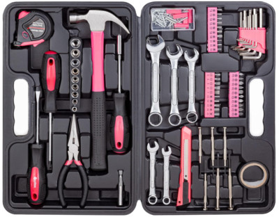 Juego de 148 piezas: Kit para el hogar con estuche rosa, perfecto para tareas di