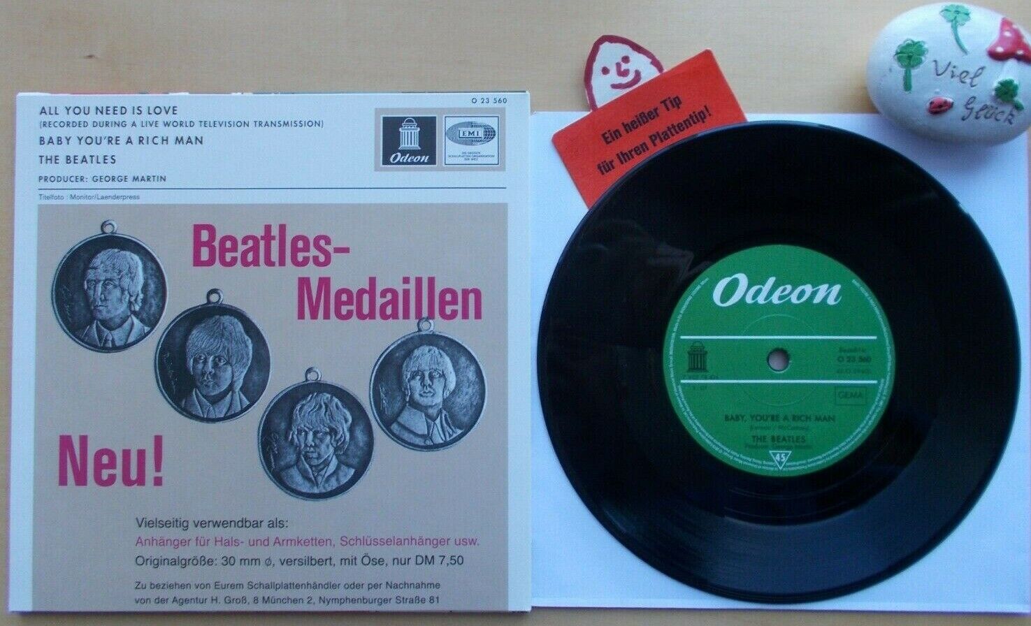 The BEATLES All You Need Is Love★Baby, You're★Odeon O 23 560 - Medal Reklama Ograniczona ilość, oryginalna