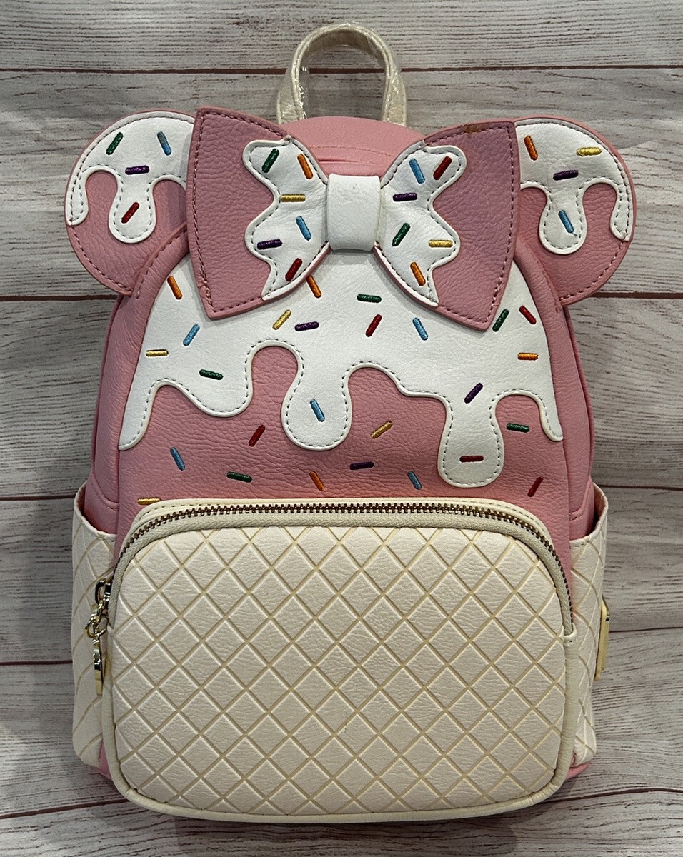 disney minnie mouse strawberry sundae mini backpack Disney Loungefly Minnie Mouse Strawberry Ice Cream Sundae Mini Backpack NWT