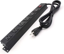 Power Strip W/6 Outlets 6 Ft 14AWG Cord 15A 125V 1875W Straight Plug Black