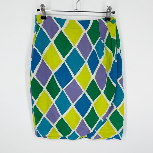 Henri Bendel VINTAGE Silk Wrap Skirt Womens Sz 6 Green Purple Blue