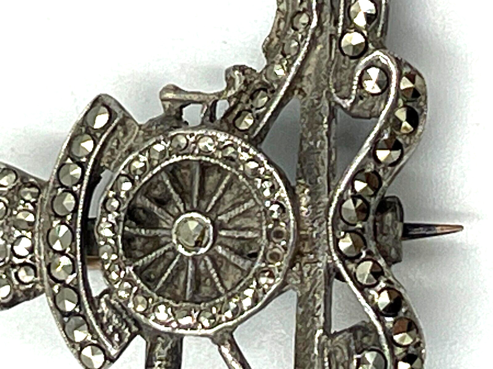 Antique Solid Silver & Marcasite Royal Crest Crow… - image 17