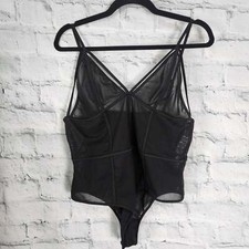 Fashion nova sheer Bodysuit Sz 1X black sexy snap closure A3