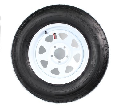 Radial Trailer Tire Rim Assembly ST205/75R15 15 Inch Load C 5 Lug White Wheel