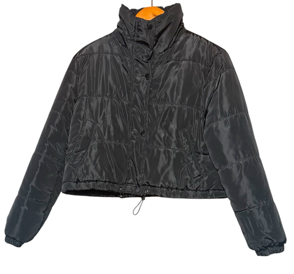 Shein Black Crop Puff Jacket Drawstring Pockets W… - image 6