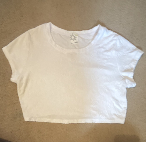 OFFLINE by Aerie White Solid Cropped smiley Terry Short Sleeve T-Shirt Women L/G