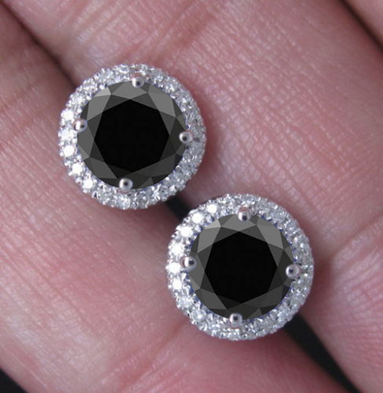 Jet Black Diamond 2.40Ct Round Solitaire Studs in 925 Silver  