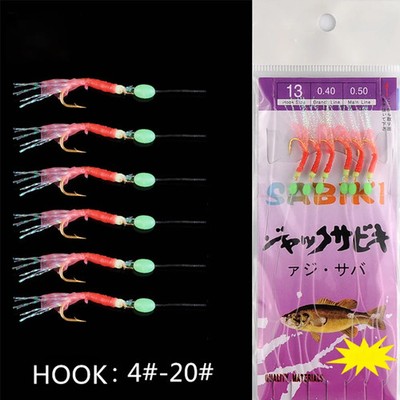 10 Pack Sabiki Bait Rigs 6 Hooks Saltwater Fishing Lure String hook Size 4-20#