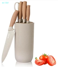 6-Piece Kitchen Knife Set, Anti-Rust Nonstick Chef Knives with Block, Khaki