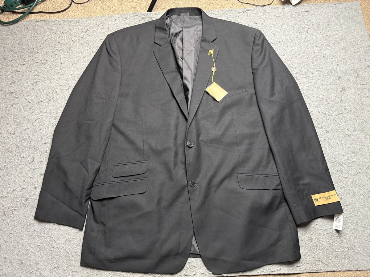 Stacy Adams Gold Suit Jacket Mens 48 Black Polyester Rayon 2 Piece