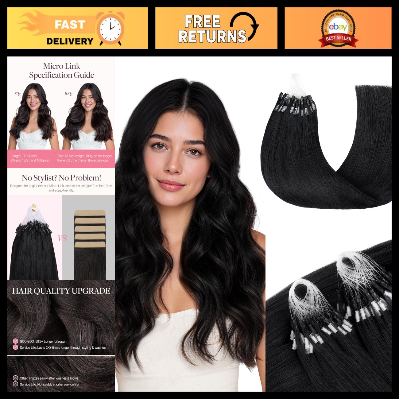 Micro Link Hair Extensions 22" Cold Fusion 100g 100 Strands, Remy Human Hair
