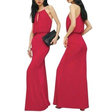 NWT Reformation Size M Red Lupe Knit Maxi Dress Keyhole Halter Neckline Stretchy