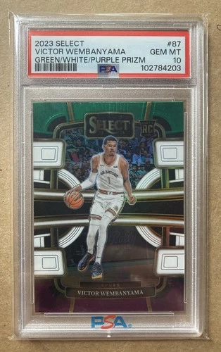 2023-24 SELECT VICTOR WEMBANYAMA GREEN WHITE PURPLE PRIZM #87 PSA 10 Rookie RC