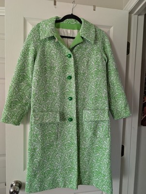 Handmade Green and White Paisley 1960's GALLERY Spring Coat, Size L