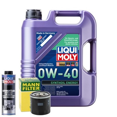 Motoröl 0W40 LIQUI MOLY Synthoil Energy 5L +MANN Ölfilter +Spülung