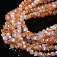 5 Strands 4mm Champagne Color Half Plated Faceted Rondelle Beads,  Glass Beads f