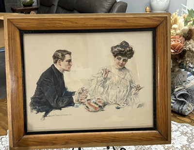 Howard Chandler Christy Print 1905... ''In The Toils''... Walnut?... 21'' x 17.5''