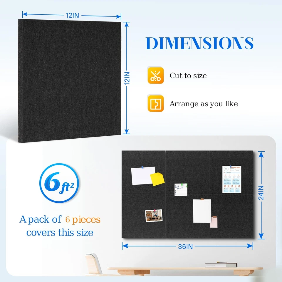 Felt Cork Board Tiles, 6 Packs 12 x 12 1/2 Thick Cork Bulletin Board Self Adh... - Image 2 of 4