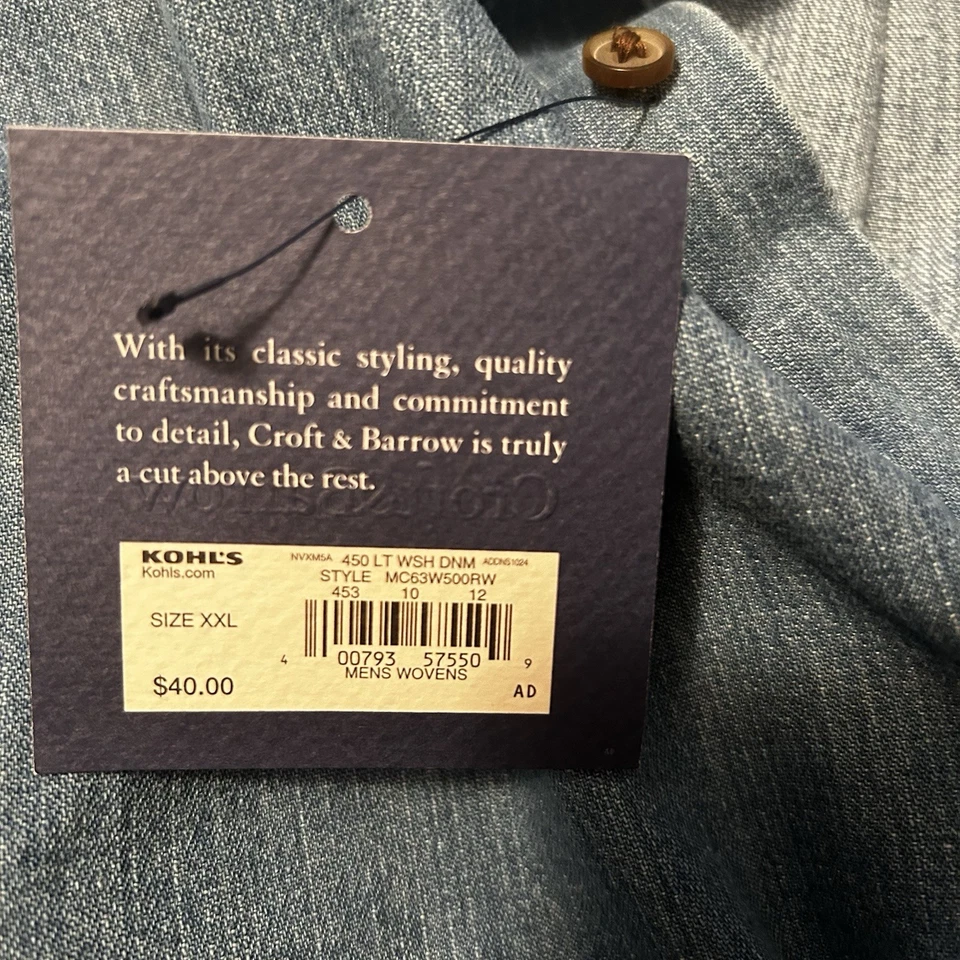 Croft & Barrow Denim button down long sleeve Men’s shirt size XXL NWT - Image 3 of 4