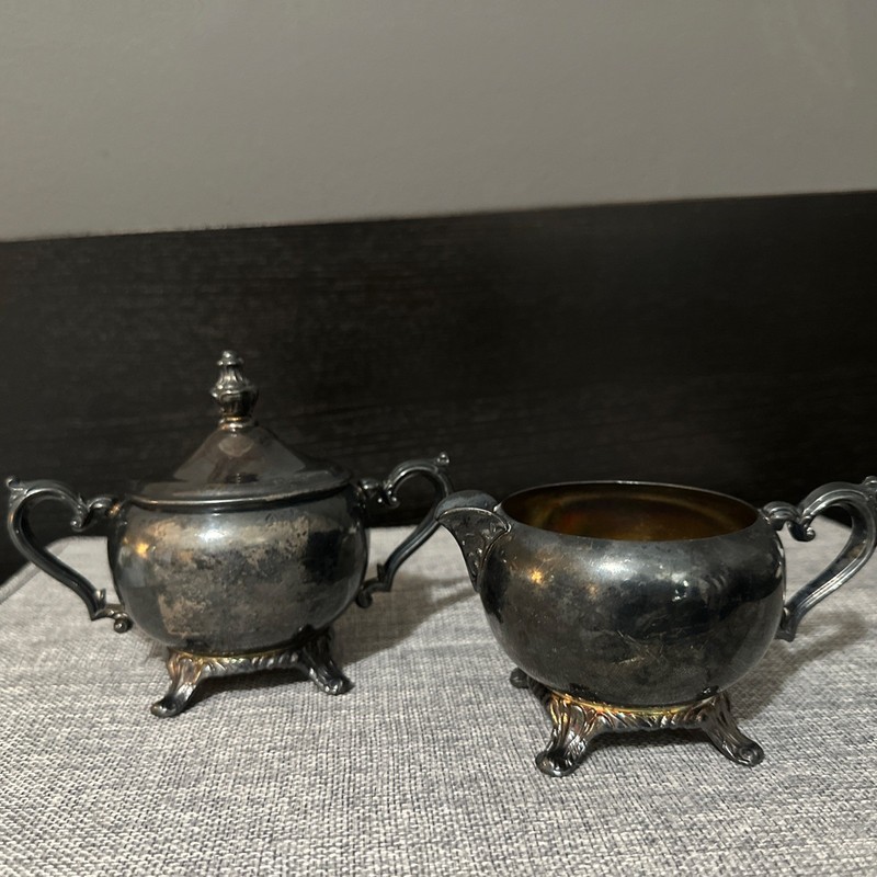 Pilgrim Silverplate Tea Service Set Creamer Sugar Set, Vintage Centerpiece