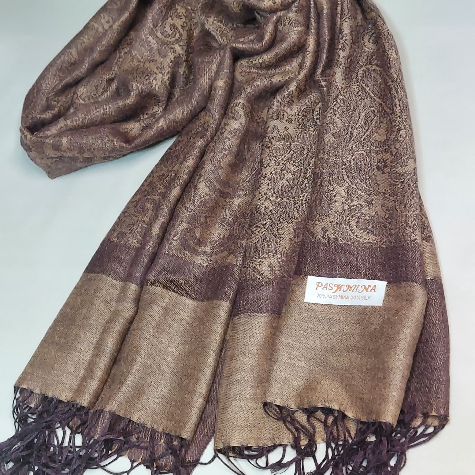 Pashmina Women's Shawl/Scarf with A Paisley Pattern and Tasseled Fringe 70x28