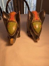 84A-(2) Hand-carved, Hand-painted Wooden Elephants Figurines