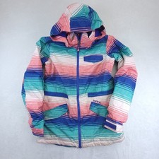 Burton Girl's Size L Ski Snowboard Coat Striped Pink Green Blue Winter Sports
