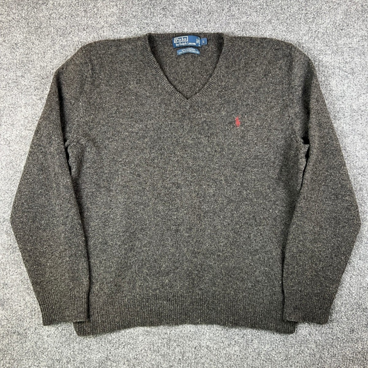 Vintage Polo Ralph Lauren Sweater Mens L Gray 100% Lambs Wool