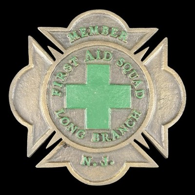 Antique First Aid & Safety Squad Long Branch New Jersey Enamel Bronze Plaque
