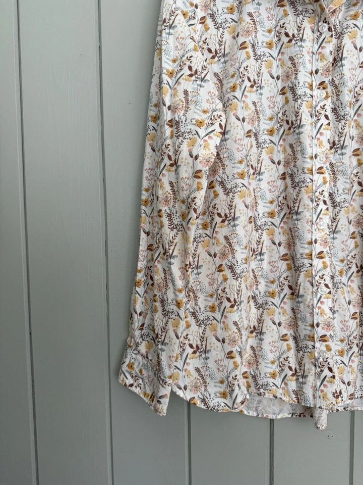 Camisa Granate Hill Abotonada 16 Firma Algodón Orgánico Pima Floral Cuello Trigo Foto 3 de 4