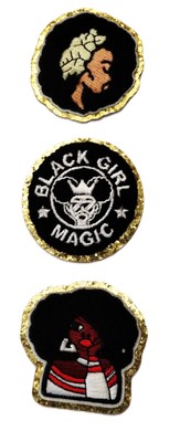 Chenille Patch Set of 3 Iron On Gold   Sparkle  Ebony Beauty black Girl Magic 