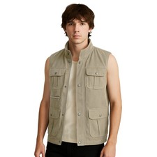 Men's Utility Gilet - Multi-Pocket Microfiber Blend Outdoor Vest for Fishing &