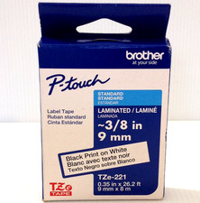 Brother P-Touch TZe-221 BLACK on WHITE Tape 3/8" X 26.2' TZe221 PTouch NEW