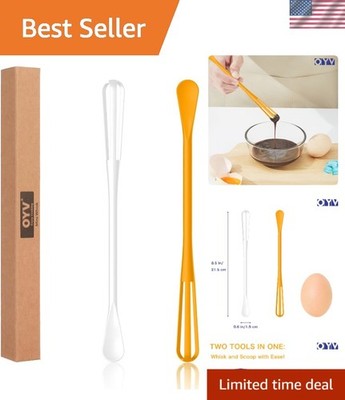 2-In-1 Mini Whisk and Spoon, Set of 2, 8.5-Inch, White/Yellow