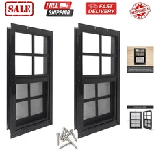 2" x 8" Shed Windows with Tempered Glass and Fiberglass Screen, 2 Pack Small ...