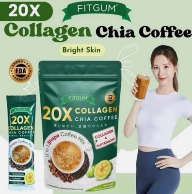 Mix 12g X10 Sachets 11 in 1 Coffee Collagen Chia Coffee FITGUM 20X Mix 12g X10 Sachets 11 in 1 Coffee Collagen Chia Coffee FITGUM 20X