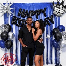 RBYOO 16th Birthday Decorations Black Blue Balloons Number 16 Banner