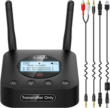 1Mii B06TX Long Range Bluetooth 5.3 Transmitter for TV/PC/Projector to 2 Wirele