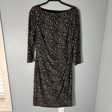 Ralph Lauren 14 Leopard Print Ruched Dress Packable 3/4 Sleeves Wedding Travel