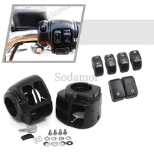 Black Switch Housing Cover+Switch Cap Buttons For Harley Dyna Softail Fat Bob US