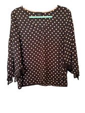 W5 black & cream polka dot blouse with ruffle...