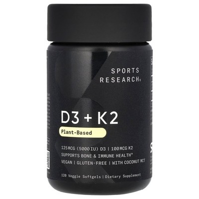 Sports Research, D3 + K2, auf pflanzlicher Basis, 120 vegetarische Weichkapseln