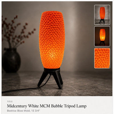 Mid Century Modern Bubble Lamp Tripod Base Orange Beehive Texture Atomic Accent